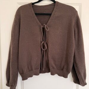 Brown Tie-Front V-Neck Women's Sweater